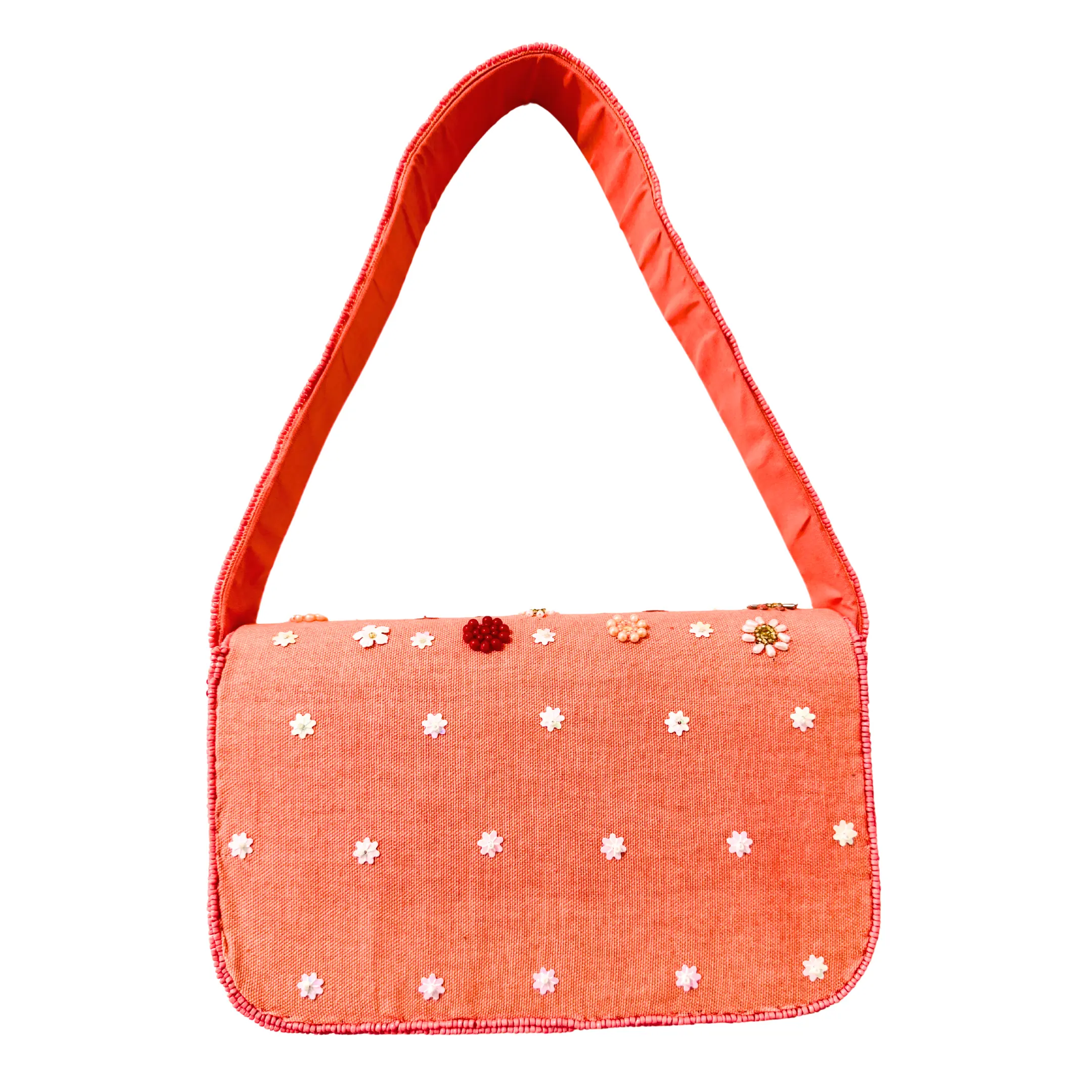 Peach Beaded Shoulder Bag – Handmade Floral Summer Purse - TikTok Shop