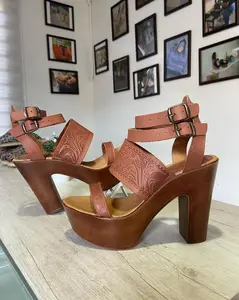 Bronca Heels Dark Tan Women's Leather Sandals with Comfortable Design and Stylish Strap for Summer Walking Shoes