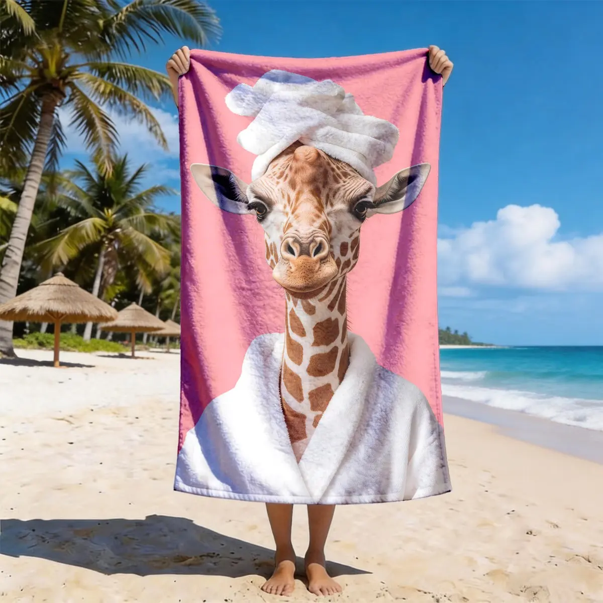 Giraffe Theme Beach Towel, Quick-Dry Super Soft Polyester, Multi-Use Yoga Travel Swim Camping, Large Size, Best Gift