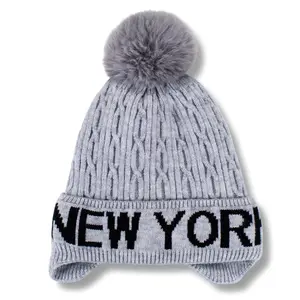 Knitted New York Beanie Faux Pom-Pom NYC Beanie (2 Shades)