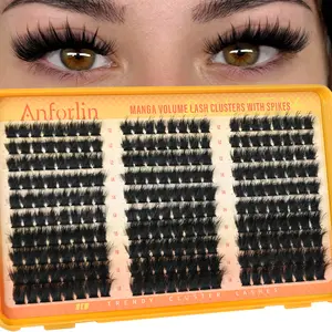 Manga Lash Clusters With Spikes 12-18mm Volume Eyelash Clusters Lashes 100D Spiky DIY Lash Extension 240Pcs D-Curly Individual Lashes DIY at Home by Anforlin