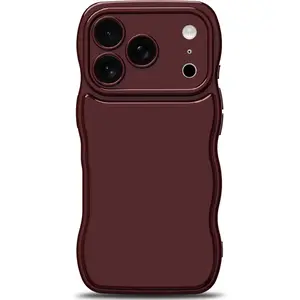 For iPhone 17 Pro Max Case Wave, Curly Frame Design for Women Girls, Cute Wavy Solid Color Aesthetic Phone Case Soft Flexible TPU Shockproof Full-Body Protective Cover 6.9" - Wine Red
