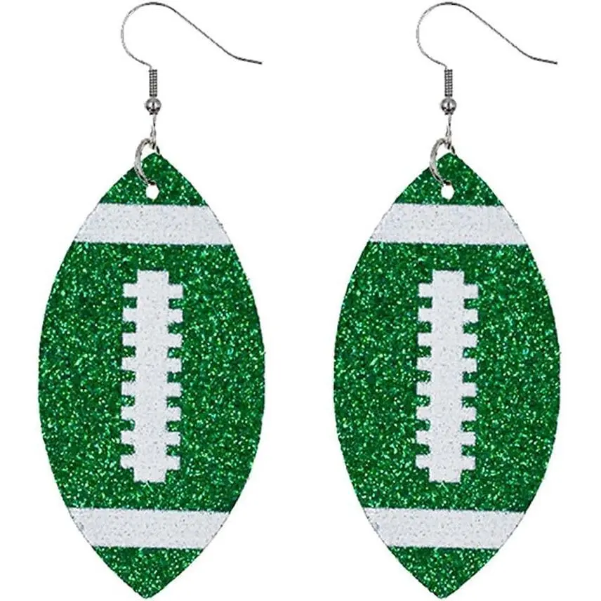 Football Earrings Glitter Faux Leather Football Earrings Single Layer Football Dangle Earings Baseball Leather Teardrop Earrings Lightweight Ball Leather Dangle Earrings Football Jewelry