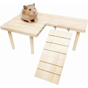 Wooden Hamster Platform for Hamster Cage Accessories Climbing Toys Dwarf Syrian Hamster Gerbil Rat Mice Degus or Other Small Pets (Rectangle)