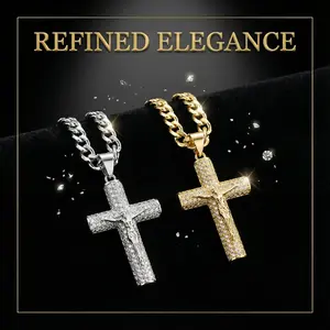 14K Gold&Silver Cross Necklace Features advanced nano-technology oxidation-resistant Cuban-style Figaro chain Pair with crucifix pendant 24-inch length Christian religious jewelry gift tiktokshopspringglowup,summerwins