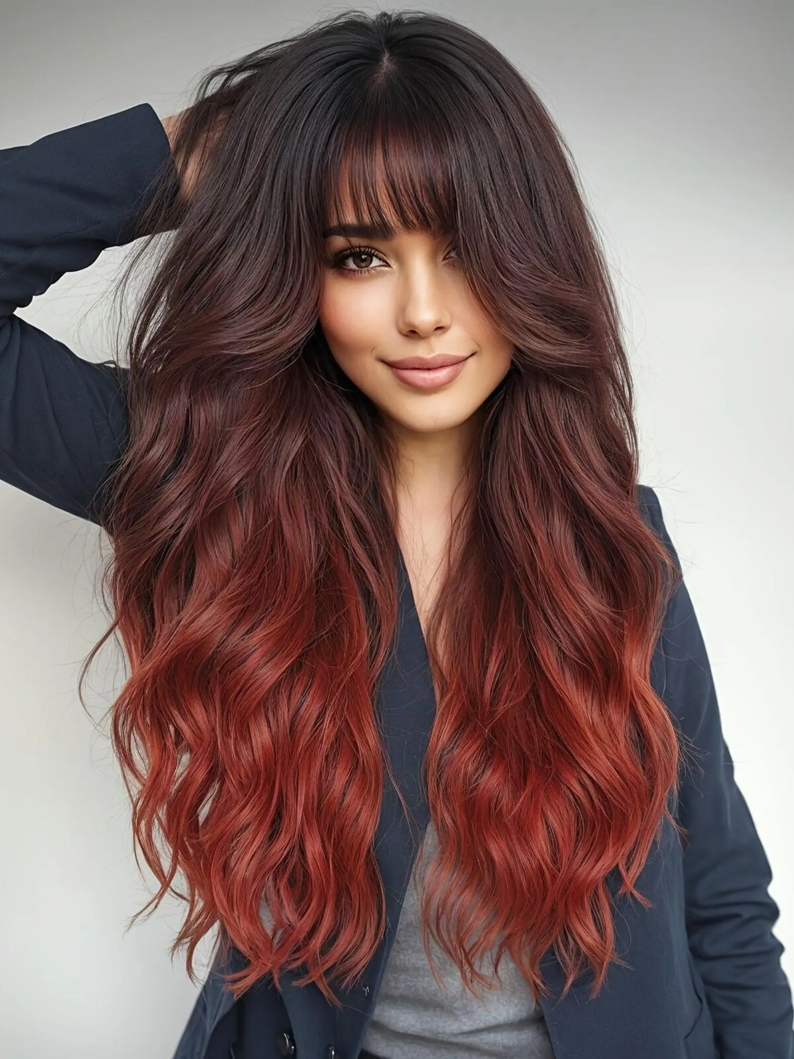26 Inch Long Ombre Brown Wigs for Women, Gorgeous Fluffy Wigs with Bangs, Synthetic Full Machine Wigs for Party, Daily Use, Loose Wave Wigs