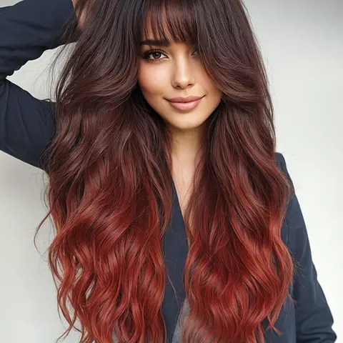 26 Inch Long Ombre Brown Wigs for Women, Gorgeous Fluffy Wigs with Bangs, Synthetic Full Machine Wigs for Party, Daily Use, Loose Wave Wigs, Synthetic Material Wig