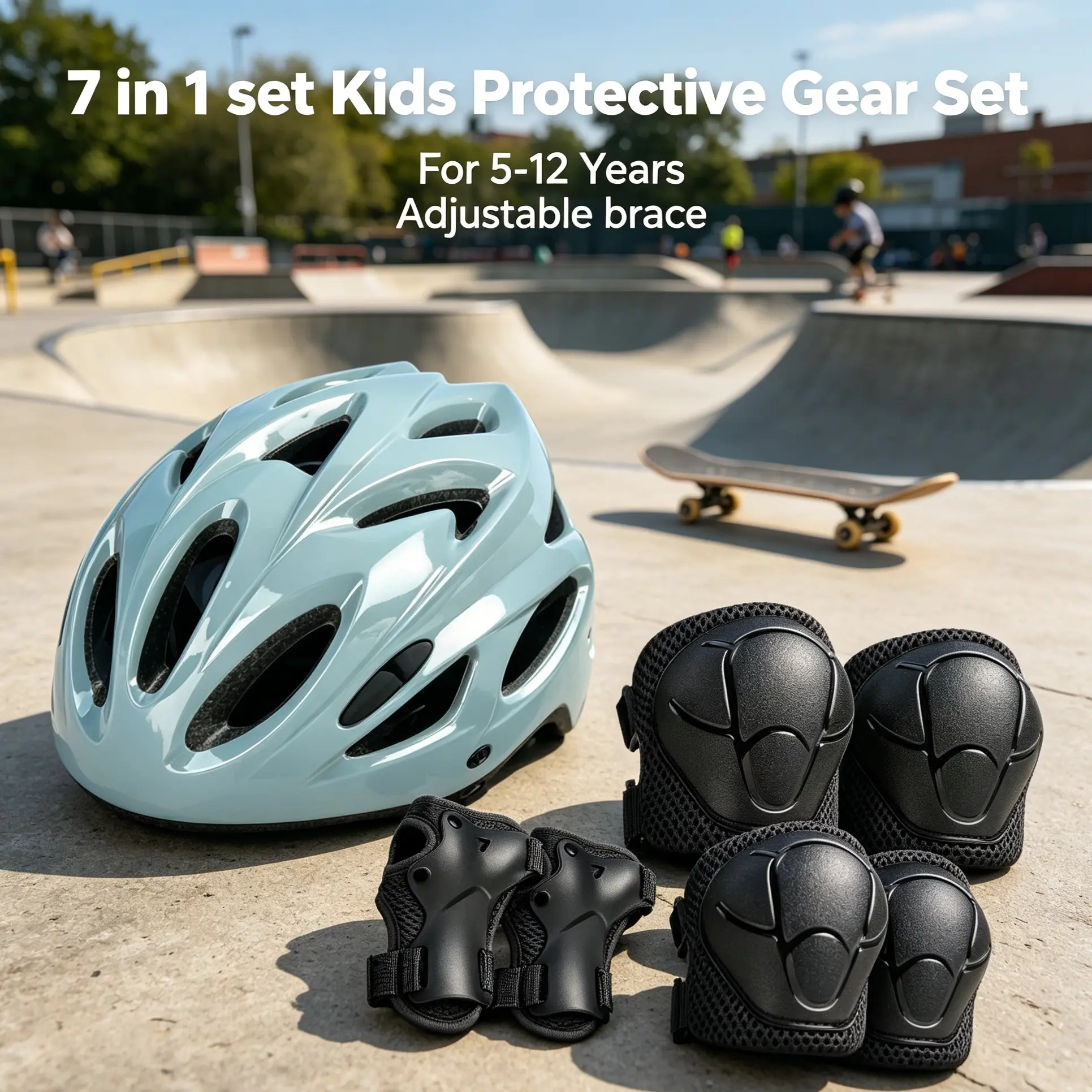 BAT DASH 7-in-1 Kids Protective Gear Set – Adjustable Helmet & Knee/Elbow/Wrist Pads for Bike/Skateboard/Scooter – Ages 5-13