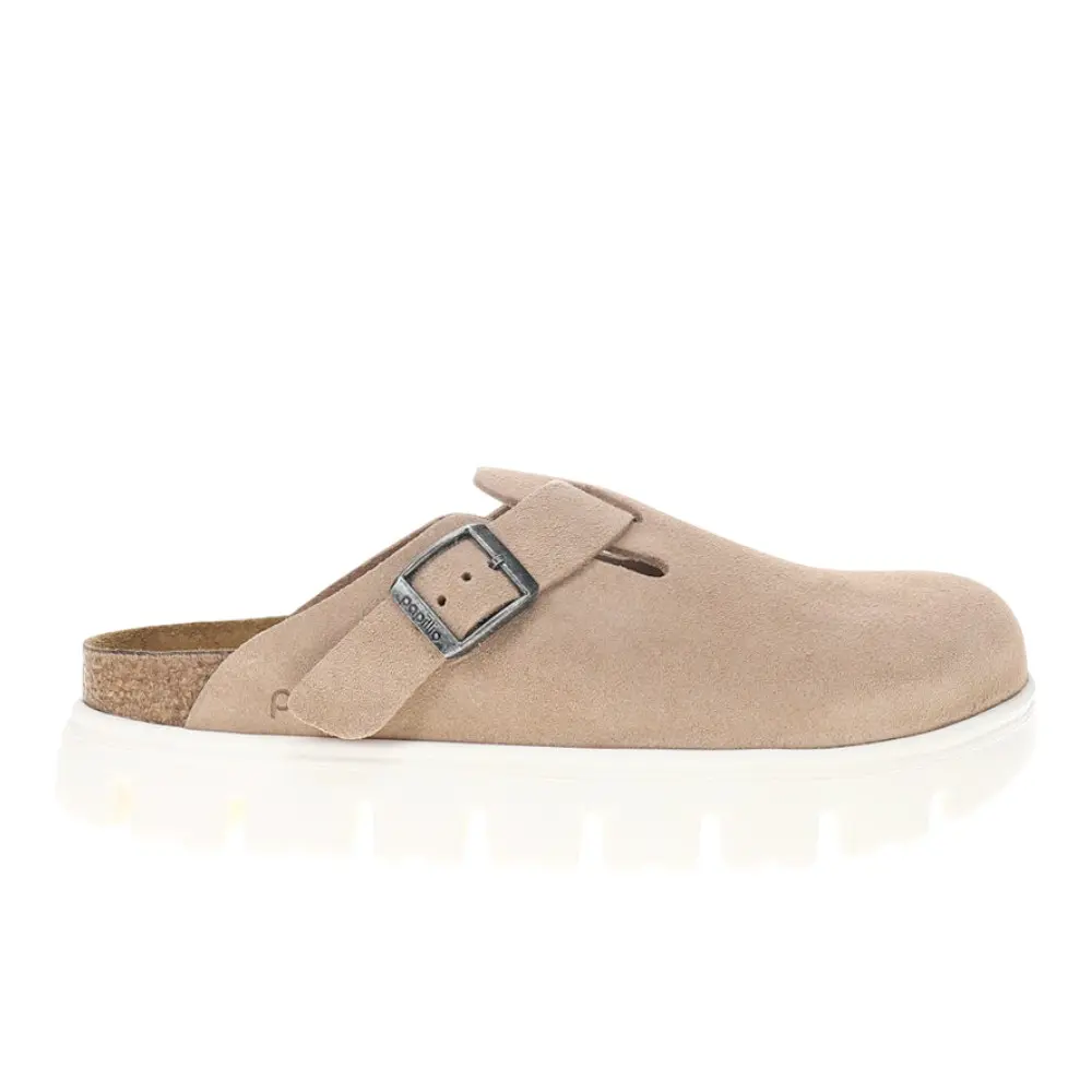 BIRKENSTOCK Womens Boston Chunky Suede Leather Clogs Casual - Beige BIRKENSTOCK Womens Boston Chunky Suede Leather Clogs Casual - Beige