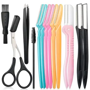 14 in 1 Eyebrow Razor Kit, Professional Dermaplane Face Razor for Women, Eyebrow Trimmer for Hair & Peach Fuzz Remover, Face Shavers for Women with Eyebrow Tweezers/Scissors/Clipper/Spoolie Brush