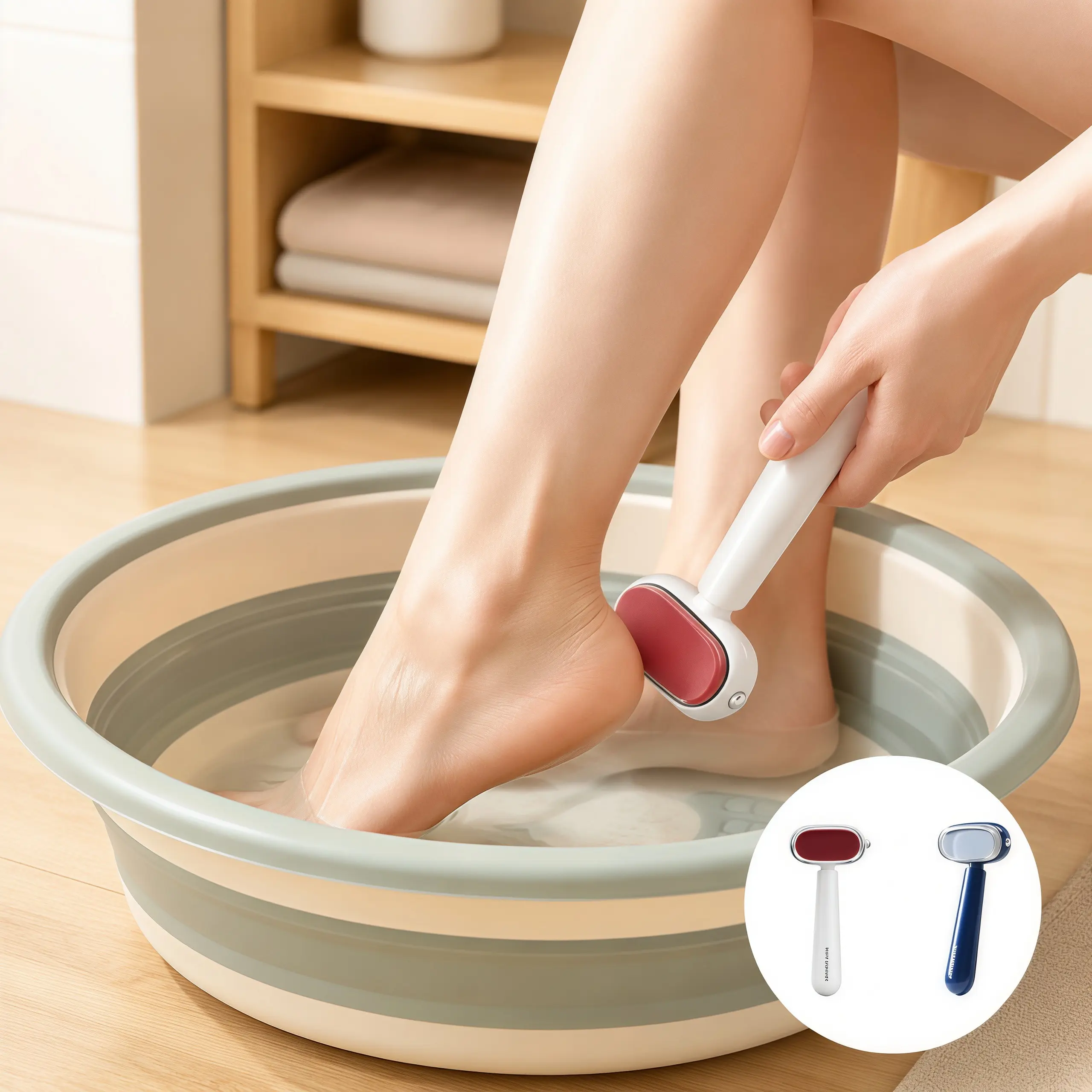 Portable Manual Foot Scraper, Dual Sided Callus Remover with Removable Washable Stainless Steel Blades, Safe Pedicure Dead Skin & Heel Exfoliator for Thick, Rough & Cracked Feet Skin