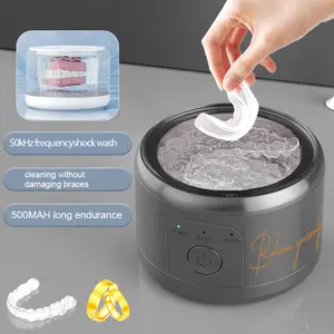 Frequency Multi-Use 50kHz Portable Denture Cleaning Box Compact Bath Case for Dentures Retainers Braces Home Travel Use 500mAh Battery Oral Storage Toothbrush Ultrasonic Jewelry and Eyewear mouth Cleaner guard Cleansing Cordless Jewelry Cleaner