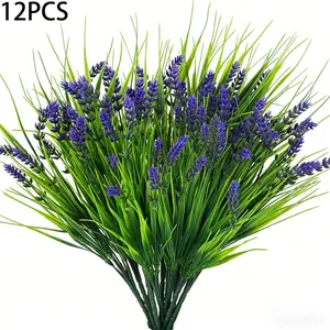 12/24pcs Fake Lavender Flowers, Artificial Flowers for Outdoors, Vibrant Faux Flowers, UV Resistant Plastic Plants, Faux Monkey Grass, Lifelike Fake Plant, Indoor Outdoor Decorations