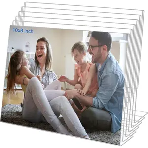 8x10  Picture Frames, Set Of 6 Clear  Frameless  for Desktop Display, Standing Picture or Display Sign Holder with Inserts for Home Office - Horizontal