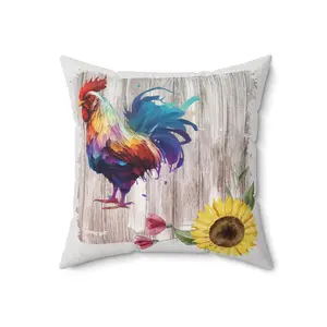 Rooster and Sunflowers Pillow - Colorful Design with Rooster and Sunflower Patterns, Soft and Plush Texture