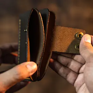 Handmade Leather Wallet Button Closure Hand Stitched Hand Burnished Edges High Quality Manufacture Best Anniversary Gift Christmas Gift With Best Gift Packaging