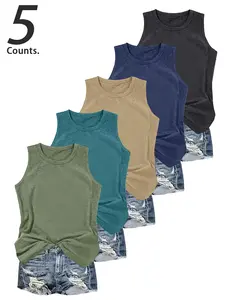 Women Round Neck  Solid Color  Lightweight   Casual  Basic Fitted Solid Sleeveless  5 Pieces Sleeveless T Shirt，Sleeveless Top For Women，TK Women Sleeveless Top