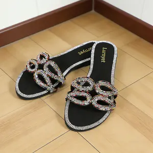 Womens Rhinestone Sandals Sequin Round Toe Casual NonSlip Indoor Outdoor Fashion Sandals Soft PU Insole Breathable Lightweight