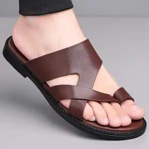 Men'sCasualSlip-OnSandals-BreathableSyntheticUpper,CushionedPUInsole&Non-SlipRubberSole-SummerVacation&EverydayComfortFootwearLeatherShoesandalsmenBoyBlack