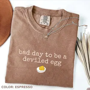 Comfort Colors Bad Day To Be A Deviled Egg T-Shirt, Funny Thanksgiving Tee, Sarcastic Friendsgiving Food Humor Shirt, Fall Dinner Tee