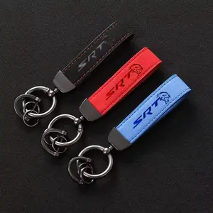 SRT Keychain Leather and Suede with Metal Ring Attachment in Black, Red, and Blue