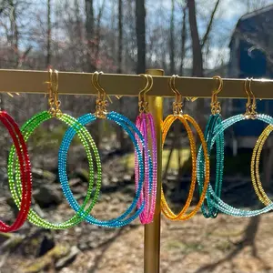 Seed Beaded Hoop Earrings - Assorted Brilliant Transparent Colors with Gold Wiring, Includes Multiple Colors