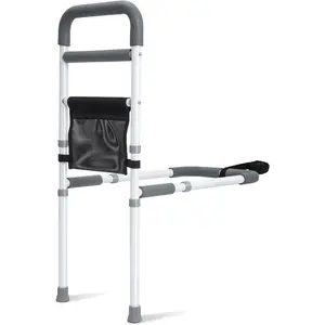 Bed Rails for Elderly Adults Safety - Adjustable Bed Assist Rail for Seniors Fall Prevention with Support Leg, Bedside Grab Bar Cane with Storage Pocket, Fits King, Queen, Full, Twin Bed