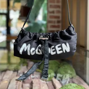 Pre-owned Alexander McQueen nylon Shoulder Bags The Bundle Black Drawstring Tote Bag