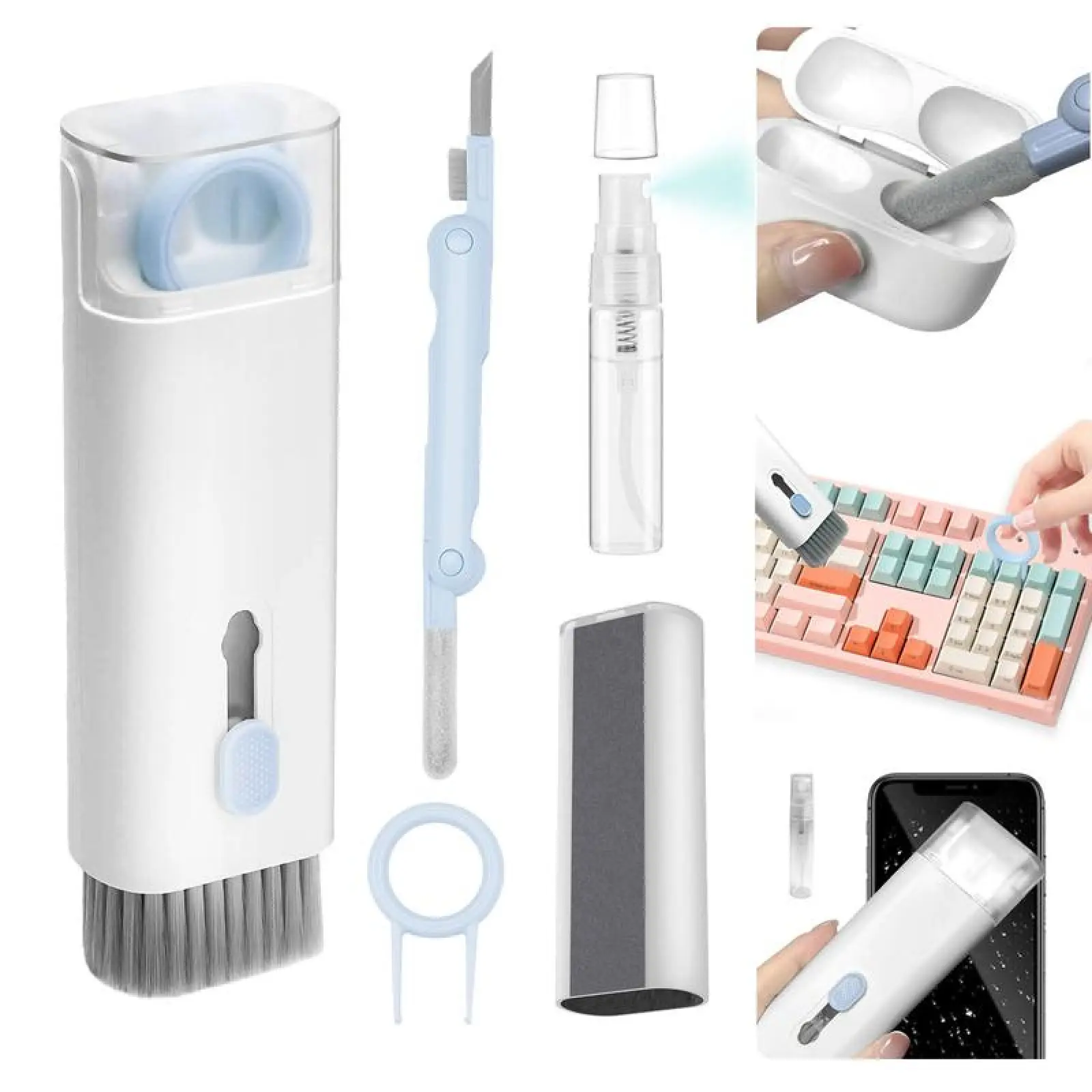 7-in-1 Electronic Cleaner Kit-Comprehensive Cleaning Solution for Keyboards,Earphones,Laptop,Mobile phone,AirPods and PC Monitor Camera Smartphone.