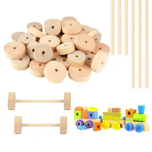40pcs Wooden Wheels with 40pcs Wooden Rods Unfinshed Wooden Toy Wheel with 5 Mm Hole Wooden Wheels Set for Crafts for DIY Vehicle Wood Craft Projects Crafts - 28 Mm & 35 Mm