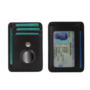 Men's Ultra-Thin Minimalist Leather Wallet - AirTag Tracker, RFID Anti-Skimming Protection, Multiple-Slot Card & ID Holder