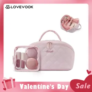 【Valentine's Day Gift】LOVEVOOK Travel Makeup Bag for Women,180° Lay-Flat Puffer Quilted Cosmetic Organizer,Portable Waterproof Toiletry Bag for Woman,Slanted Opening Make Up Bag for Everyday Use,TikTokShopJumpstartSale