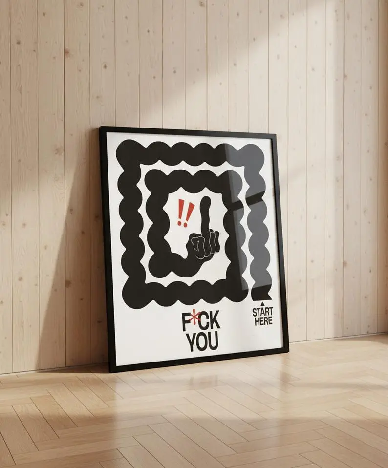 [UNFRAMED POSTER] Bold Middle Finger Poster Printable, Edgy Graphic Wall Art, Funny Offensive Digital Print, Black White Modern Decor