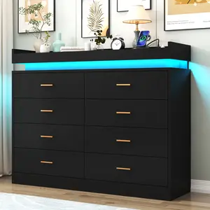 Modern Drawer Dresser with LED Lighting and Charging Station, Stylish Chest of Drawers for Bedroom, Living Room, Entryway, and Hallway