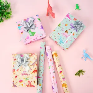 WERNNSAI Wrapping Paper Rolls 3 Pack with Cutting Lines Kids Birthday Gift Wrap for Girls Kitty Unicorn Dinosaur Flamingo Puppy Butterfly Girl Mix Princess Rainbow Cute Party Supplies Baby Shower Holiday Favors Bulk Art Craft