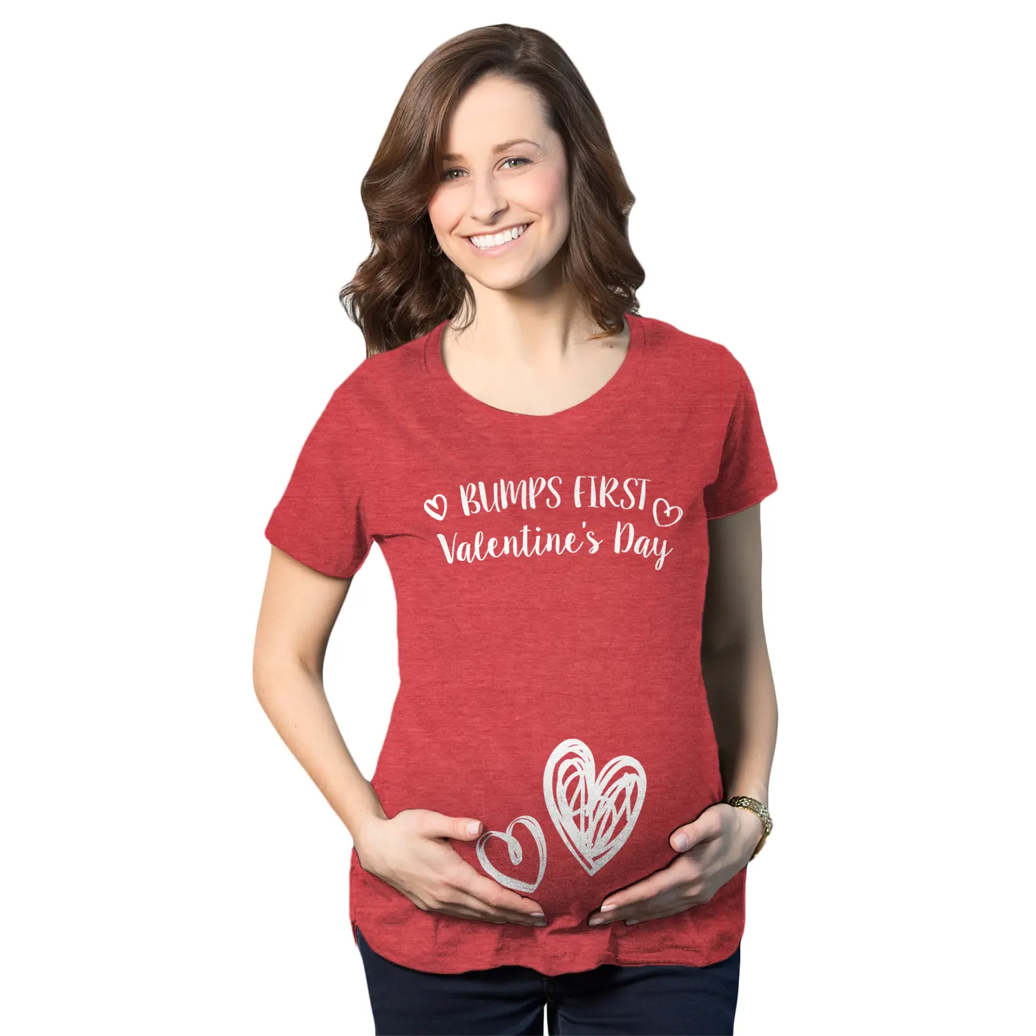Bumps First Valentines Day Maternity Shirt Cute Announcement Baby Pregnancy Tee Funny Graphic Maternity Tee Cute Pregnancy Tees With Plus Sizes Pregnant Love Maternity Wear Maternity Shirts