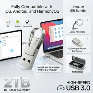 3-in-1 USB Flash Drive, Large Capacity, Dual Interface (512GB, 1TB, 2TB), OTG Type-C, Suitable for Mobile Phones and Computers, Compatible with All Android/ iOS/HarmonyOS, Suitable for Students and Office Use, G, Launched in 2026