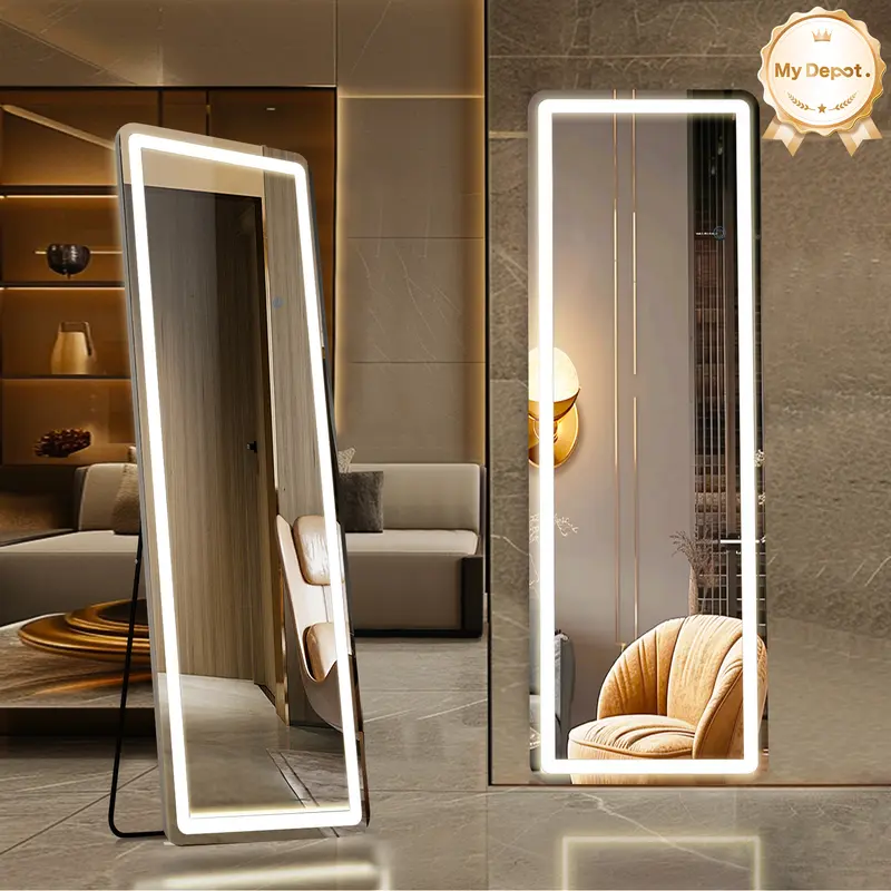 Full Length Mirror with LED Lights, 64"x21" Lighted Floor Standing Mirror Decor Durable Glass