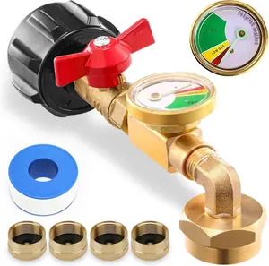 2026 Upgraded Propane Refill Adapter with Valve & Gauge, Solid Brass QCC1 Refill Elbow for 1LB Small Tank to 5-40LB Cylinders, Camping & Grill Use