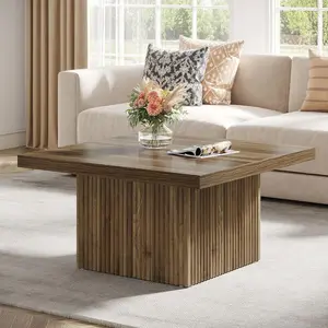 LITTLE TREE Square Coffee Table, 31.5-Inch Engineered Wood Coffee Table for Living Room, Vintage Brown Center Table, Large Mid-Century Modern Cocktail Table