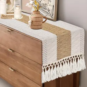 Burlap Boho Farmhouse Rustic Jute Woven Dining for Bedroom Dresser(Brown, 11.8x119 in)