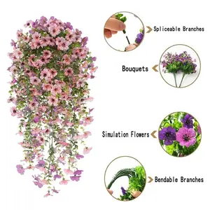 Artificial Hanging Plant Set, 4 Decorative Faux Flowers for Home Garden Party Wedding Balcony Decoration, Realistic Indoor Outdoor Use, Artificial Silk Flowers