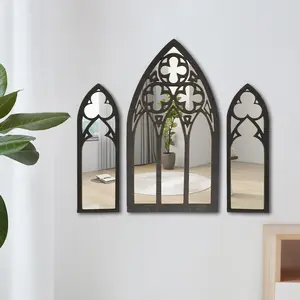 Gothic Mirrors Wall Decor Spooky Gothic Arched Wall Mirrors Vintage Cathedral Arch Frame Mirror Decorative Goth Mirror Decor with Hanging Ring Easy to Install for Bedroom
