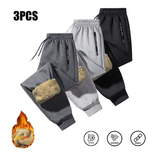 Three-piece unisex warm fleece-lined ankle jogger pants set, featuring a simple fashion style with side letter zipper accents; windproof, durable, fleece lining keeps feet warm and cozy, perfect for men and women during fall/winter outings and dates