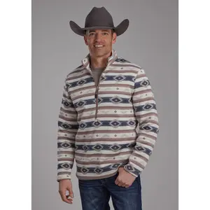 Mens Horizontal Aztec Stripe Sweater Zipper Western Shirt