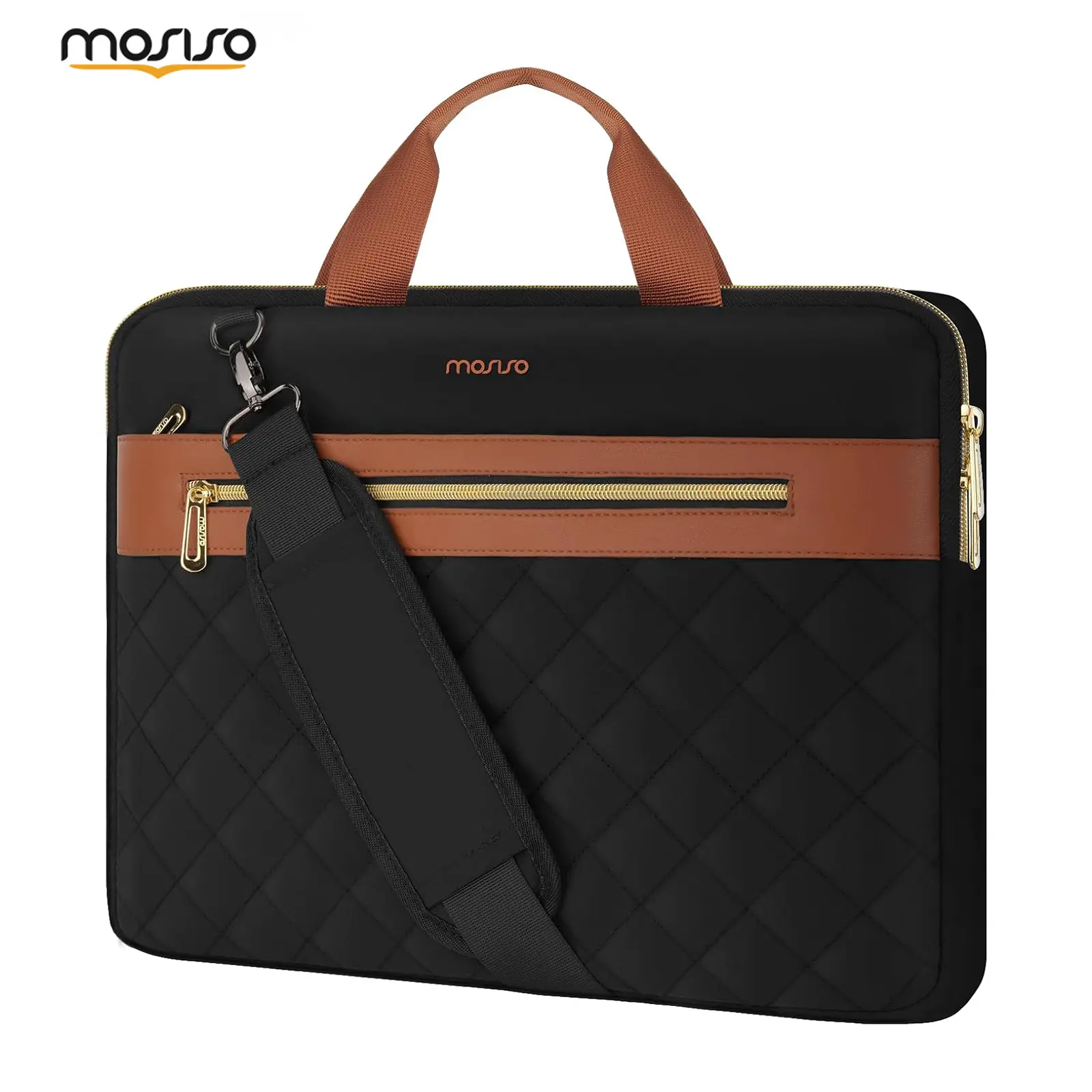 MOSISO 15-16 Inch Laptop Messenger Bag for Men, Business Computer Shoulder Bag with Laptop Compartment, Trolley Sleeve & Front Pocket, Work Briefcase for MacBook Pro 16, MacBook Air 15, Dell HP ASUS Acer, Black, Polyester, Customer Service, Shoulder Strap