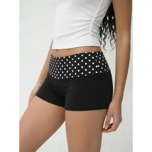 Cider Cotton-blend Low Rise Polka Dot Color-Blocking Micro Shorts