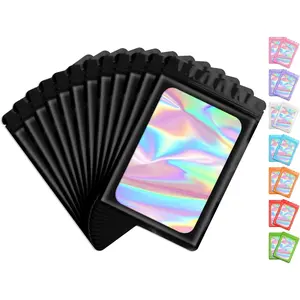 100 Pack Resealable Bags Clear Holographic Bags,Smell Proof Packaging Baggies,Mylar Food Storage Bag,Zipper Sealing Pouch for Coffee Beans,Cookies,Jewelry Sample Small Business(Black,4x6in) Organiser Window mylar bag takeout meal prep storage petfood