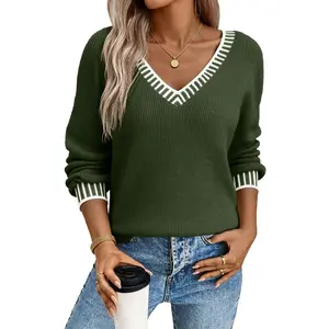 Dokotoo Womens Sweaters Long Sleeve V neck Warm Pullover Knit Tops 2026 Casual Trendy Soft Comfort Lightweight Sweaters for Women Winter Clothes Fashion
