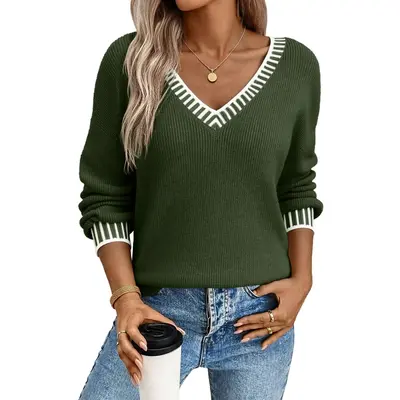 Dokotoo Women's Ribbed Knit Lantern Sleeve Sweater - Long Sleeve Crewneck Pullover, Slim Fit Casual Top